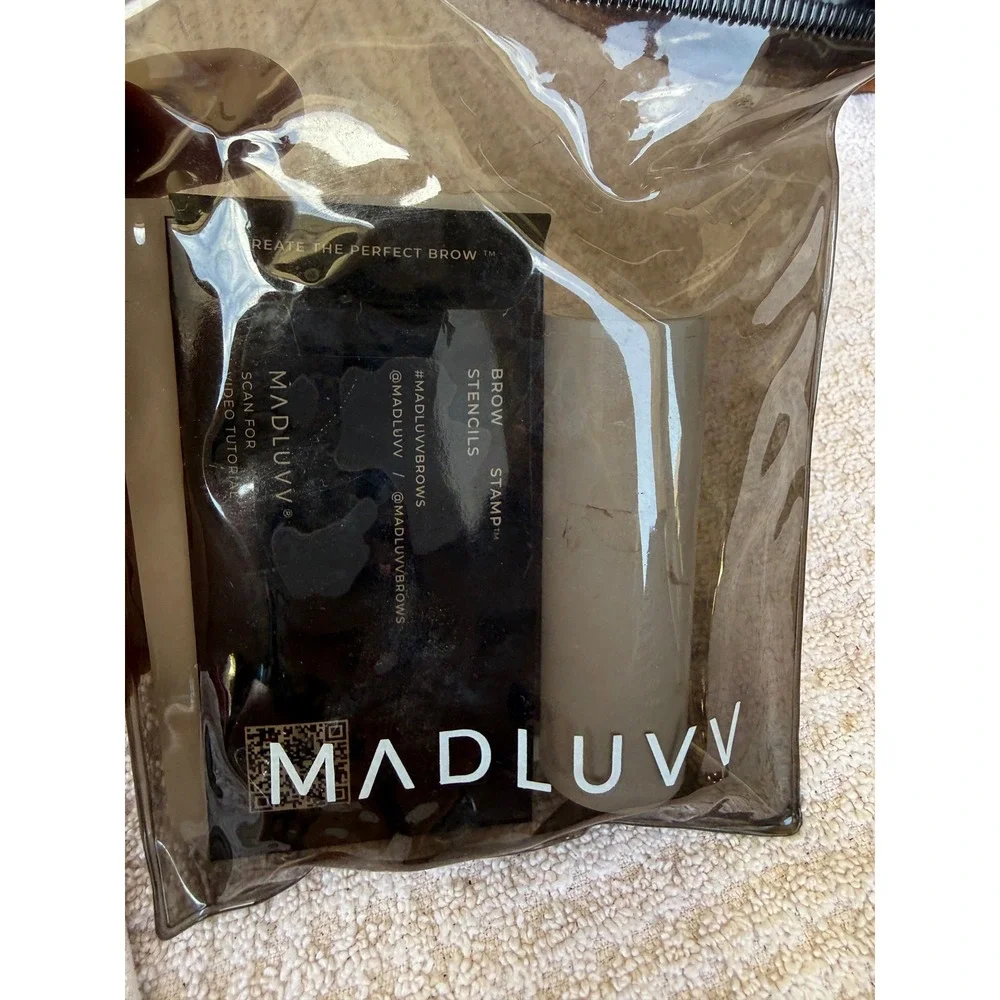 MADLUVV Brow Stamp Kit Brunette Eyebrow Stencil Set Water Resistant Makeup Pouch